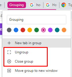 Click Ungroup or Close 