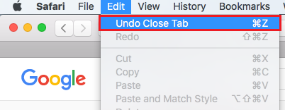 Click Undo Close Tab to reopen the closed tab on on Safari
