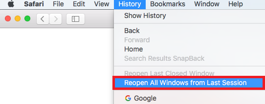 Click Reopen All Windows from Last Session