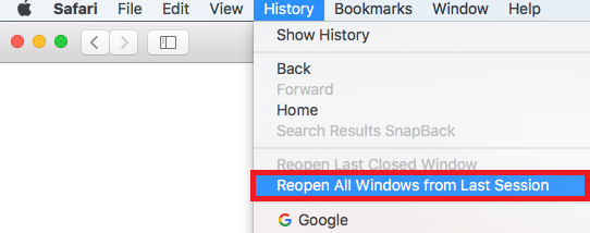 Click Reopen All Windows from Last Session