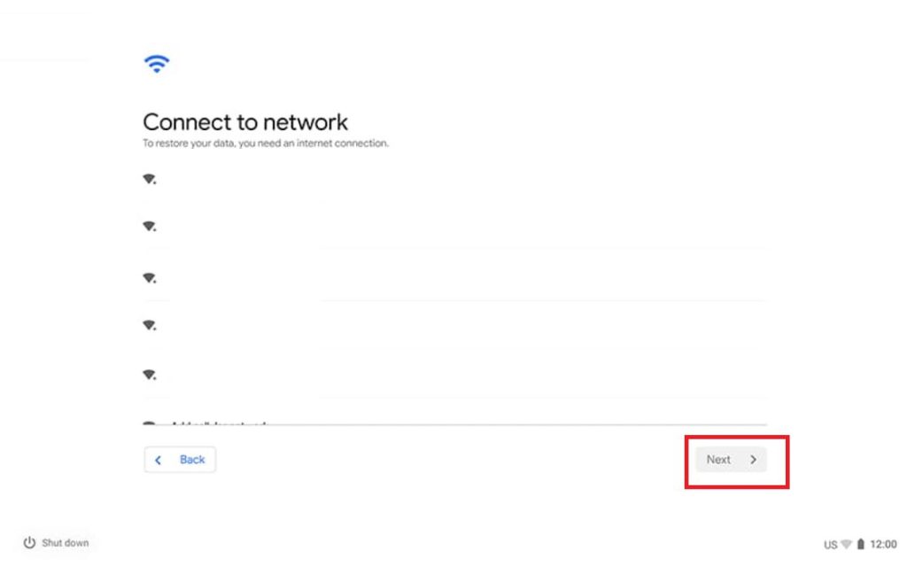 Connect WiFi to setup Chromebook