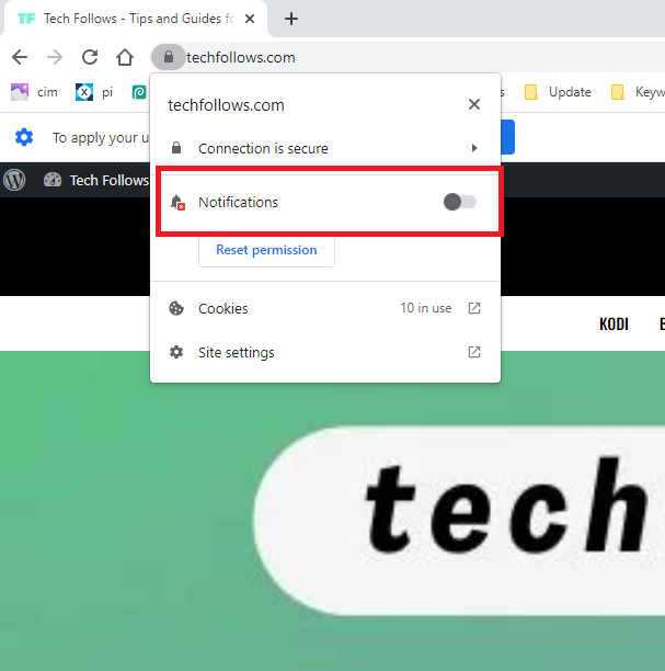 Turn off the Notification toggle on Chrome