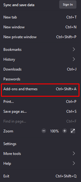 Select Add-ons and themes 