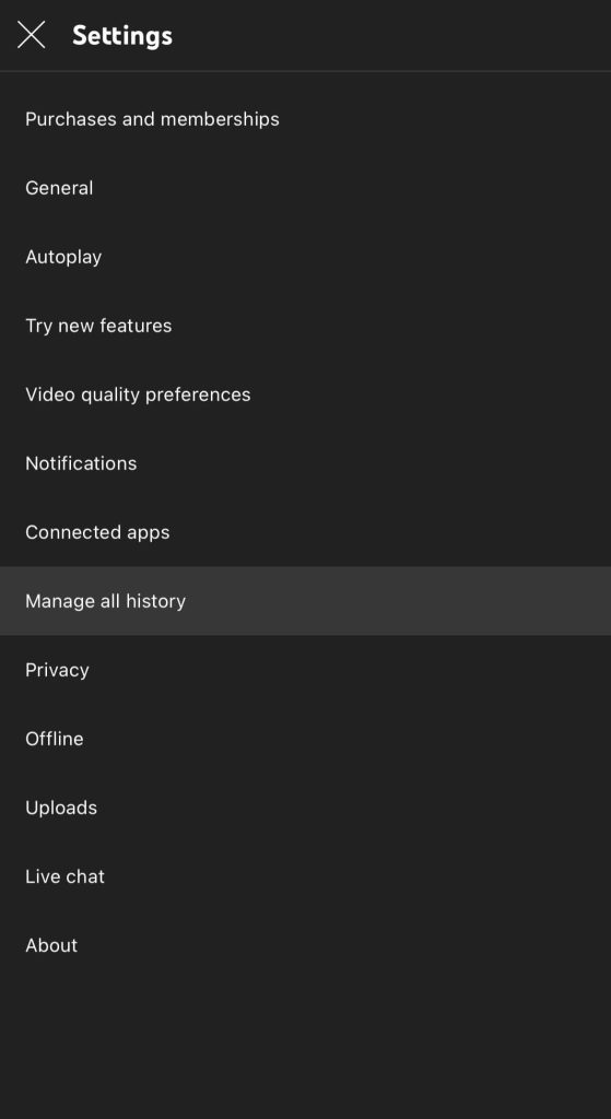 Tap Manage all history on YouTube 