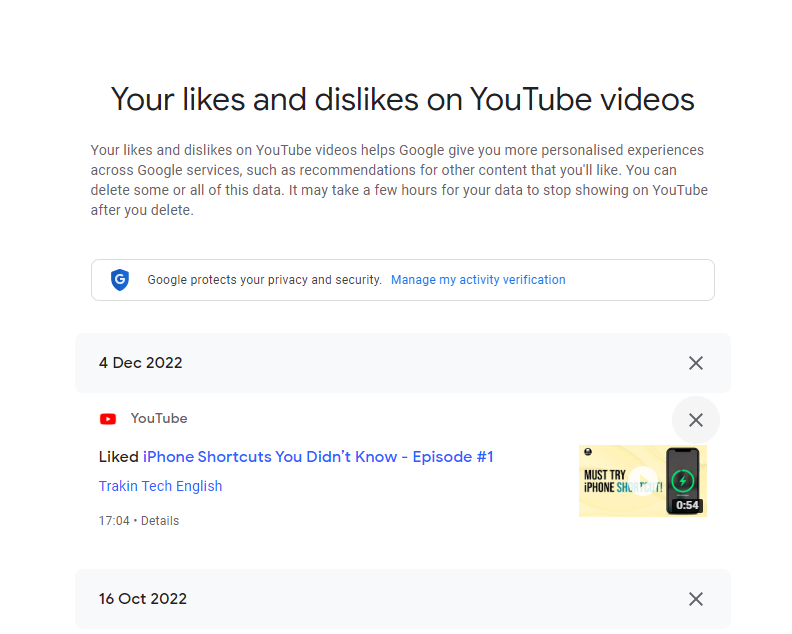 Delete Liked Videos on YouTube 
