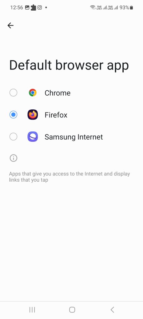 Select Firefox to set as default browser