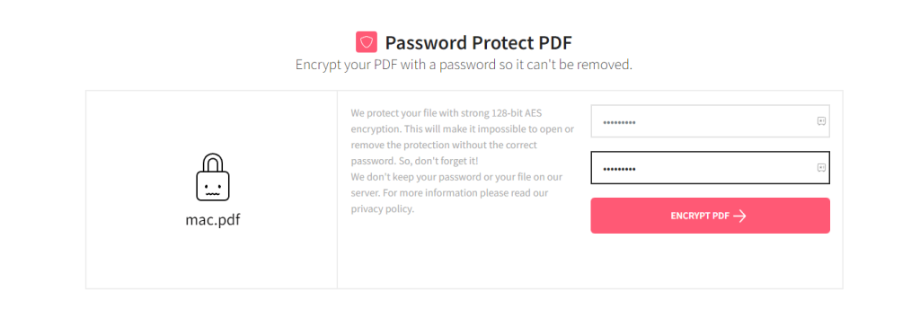 enter the password and click Encrypt PDF