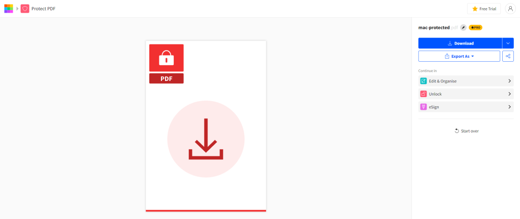 Click Download icon to get the Password Protect PDF in Edge