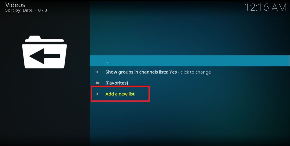 Add a new playlist on Kodi