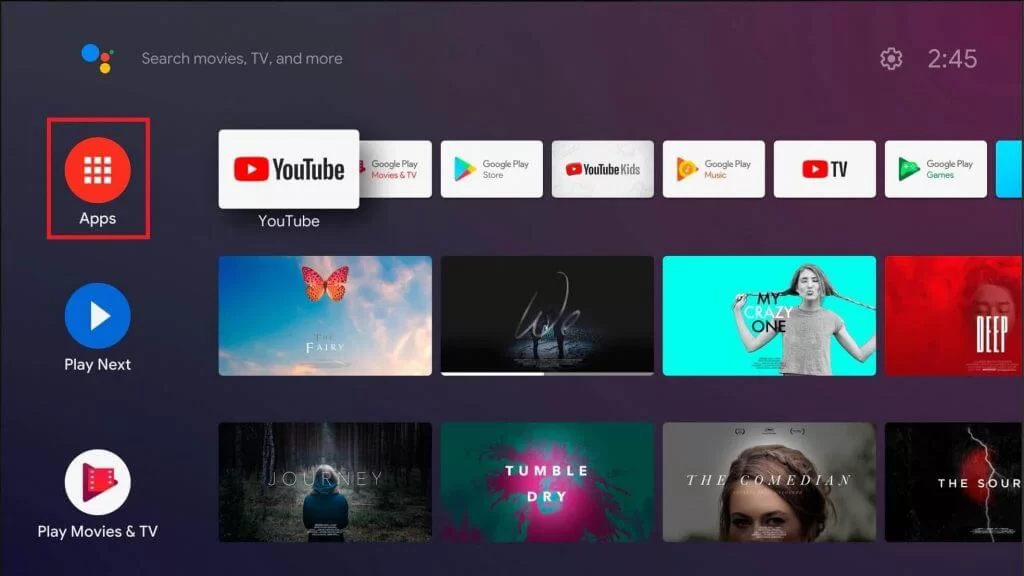 Open Play Store on Android TV 