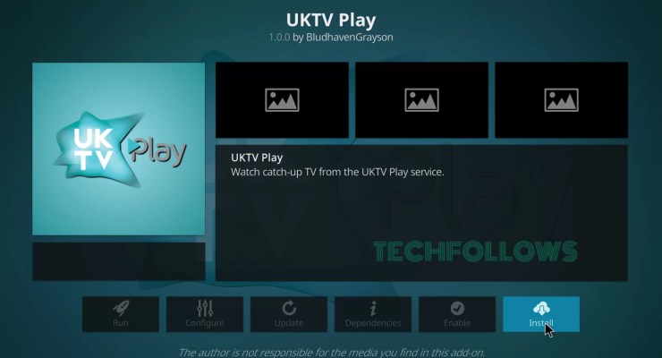 Click Install to install UKTV Play Kodi Addon