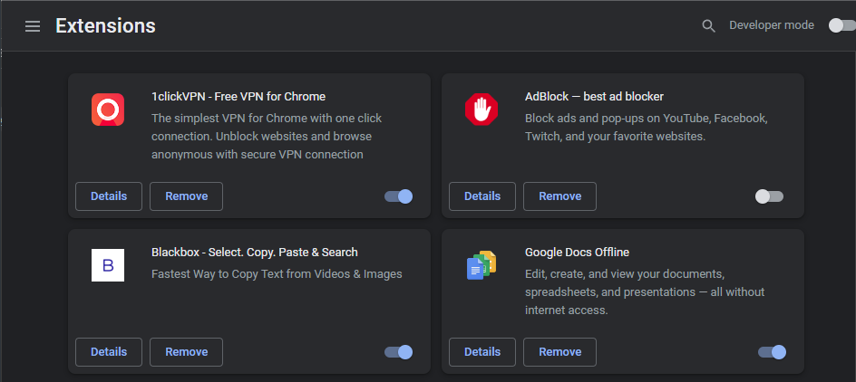 Disable the adblock on Chrome
