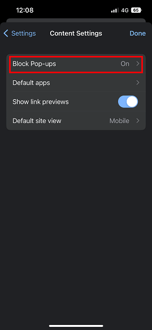 Block Pop-ups. Settings iOS. how to stop chrome notifications
