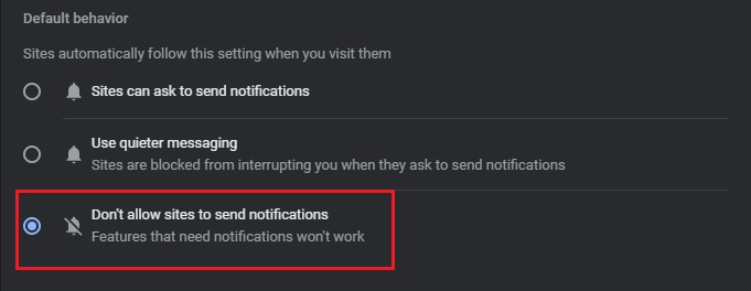 Don't allow sites to send notifications
