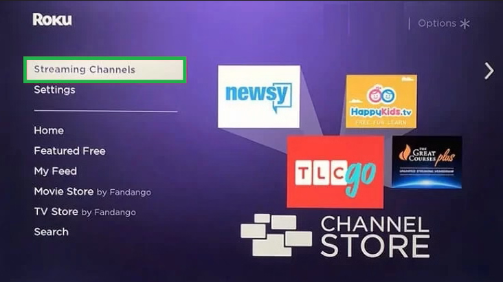 click Streaming Channels on Roku