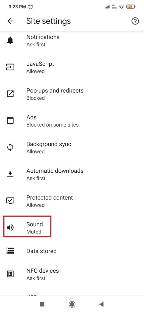 Click Sound option under site setting