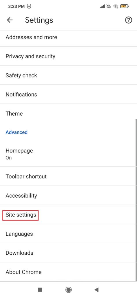 Click Site Settings under settings