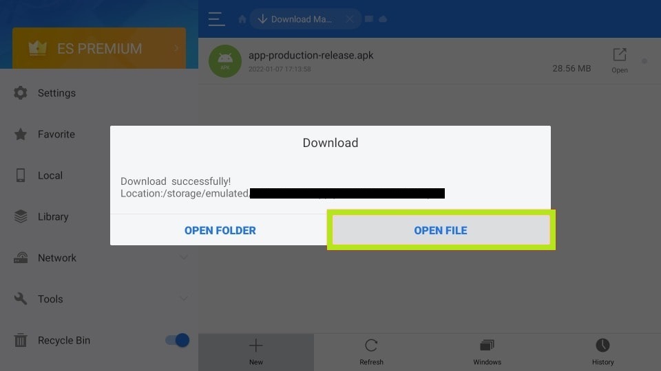 Select Open File to install Bitdefender VPN on Firestick