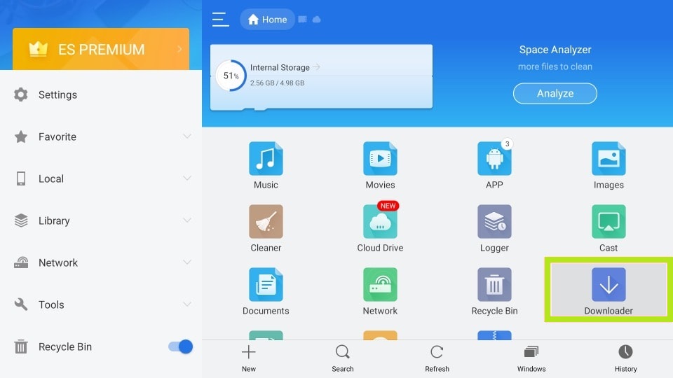 Click the Downloader icon