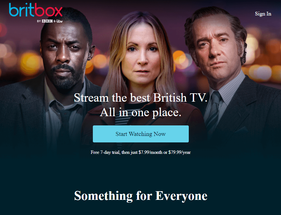 Click the Start Watching Now on BritBox website 