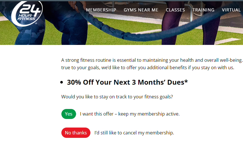 Tap No thanks on 24 Hour Fitness website 