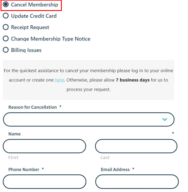 Tap Cancel Membership 