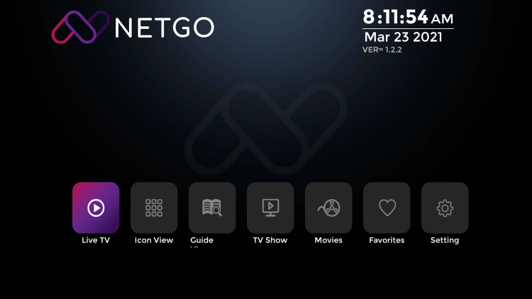 Netgo app Main screen