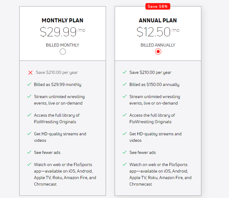 FloSports Subscription plan