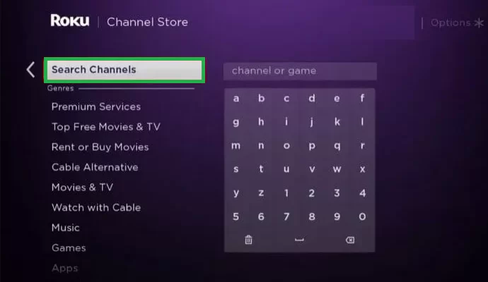 Tap Seach channels on Roku 