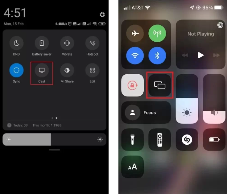 Tap screen cast or mirroring icon 