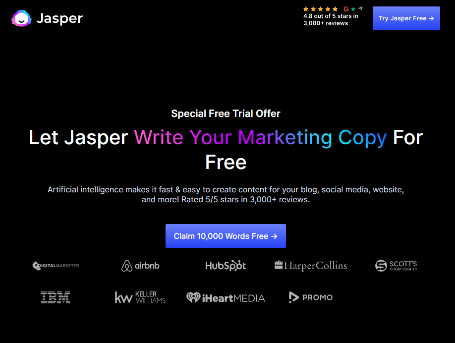 Click the Try Jasper Free button