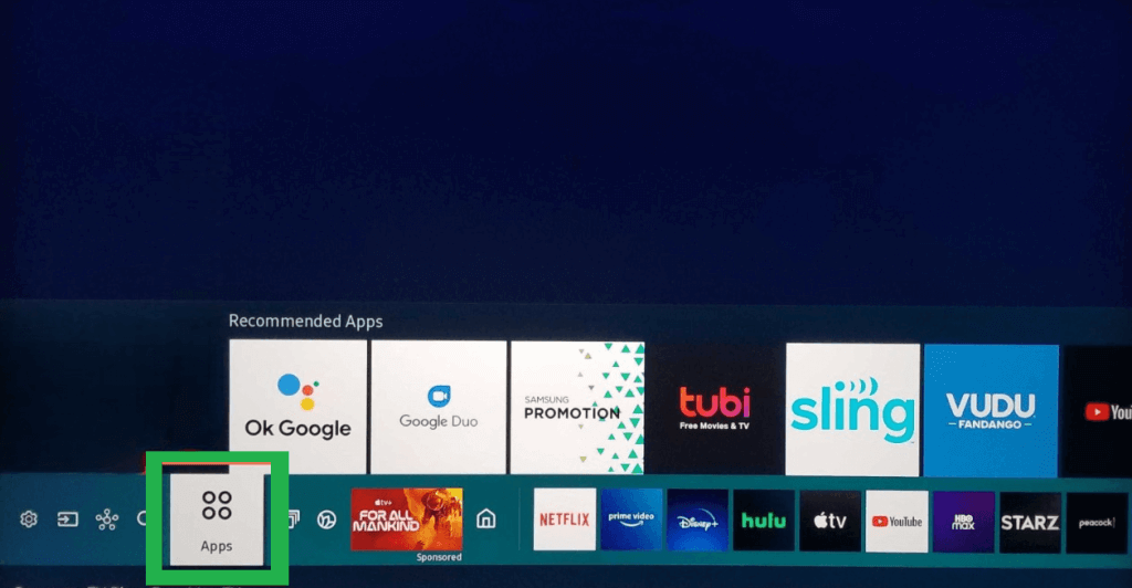 Click the Apps tile on Samsung TV 