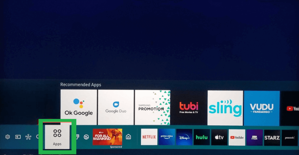 Click the Apps tile on Samsung TV