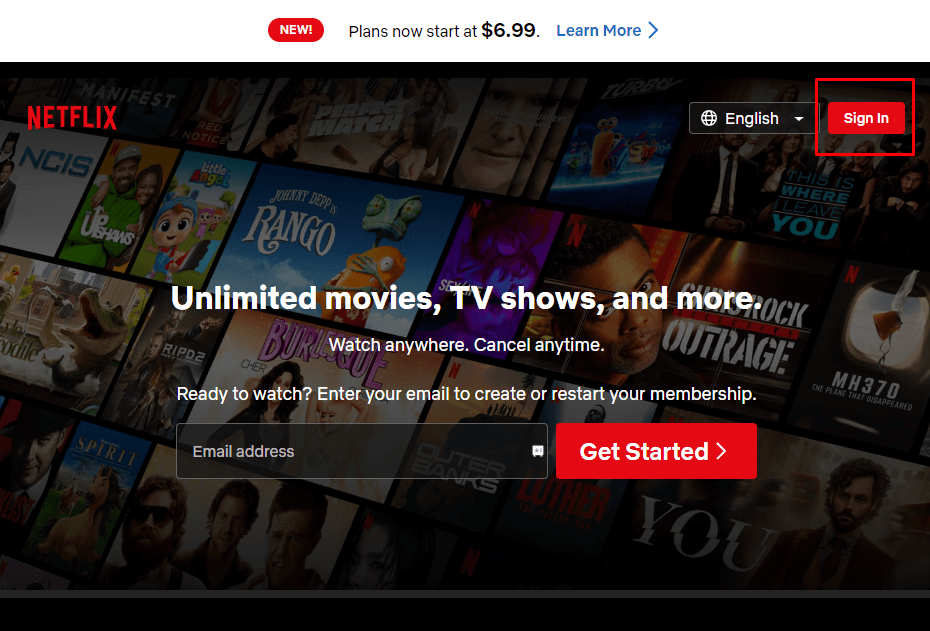 Click Sign in on Netflix website
