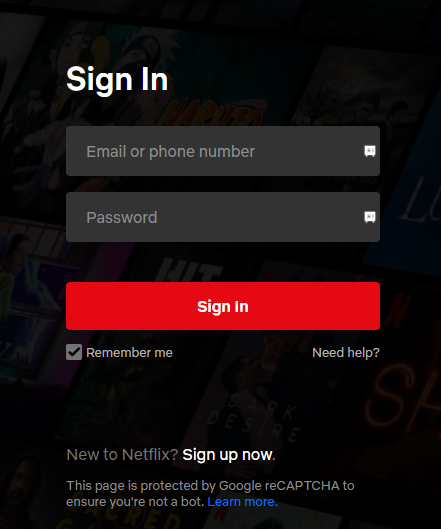 Enter the Netflix login credentials