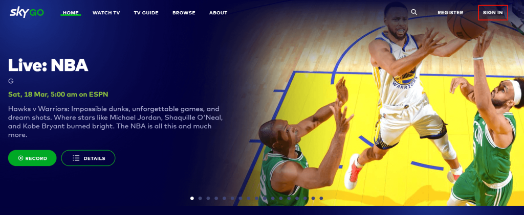 Sign In to Sky Go website
