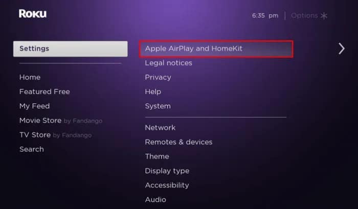 Go to Settings and hit AirPlay and Homekit