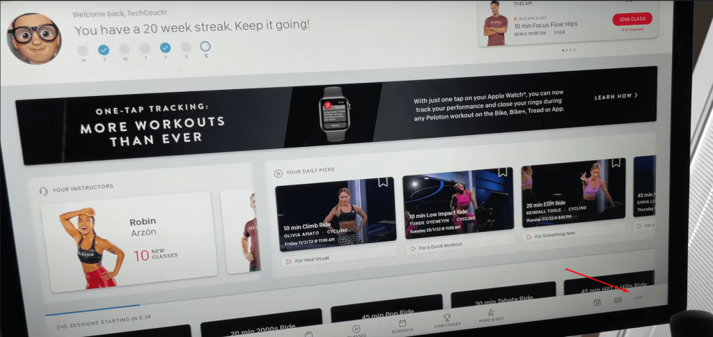 Click 3 dots on Peloton home screen
