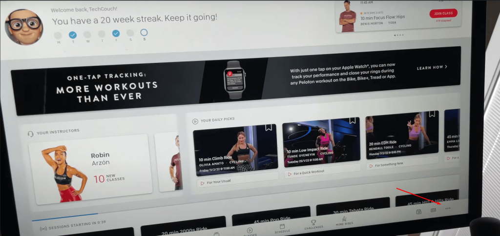 Click 3 dots on Peloton home screen 