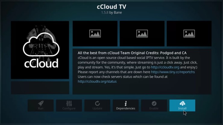  Install cCloud TV Addon