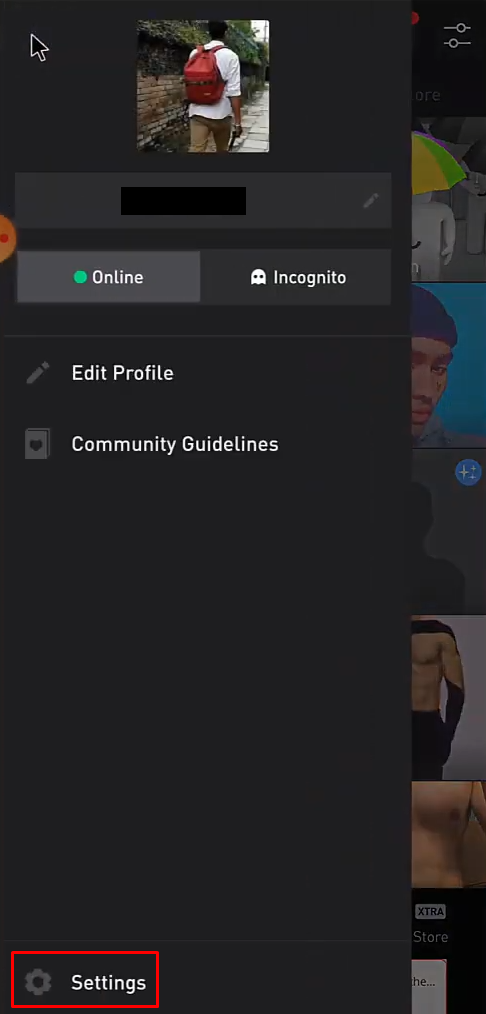 Click the Settings on Grindr app
