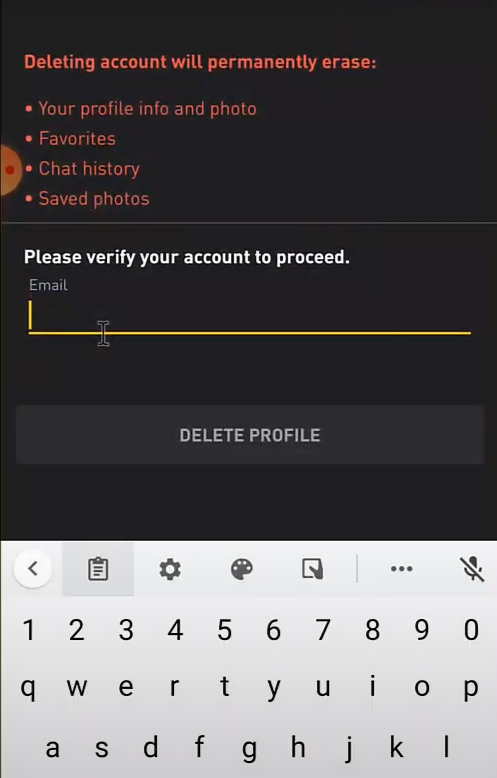 Select Delete Profile