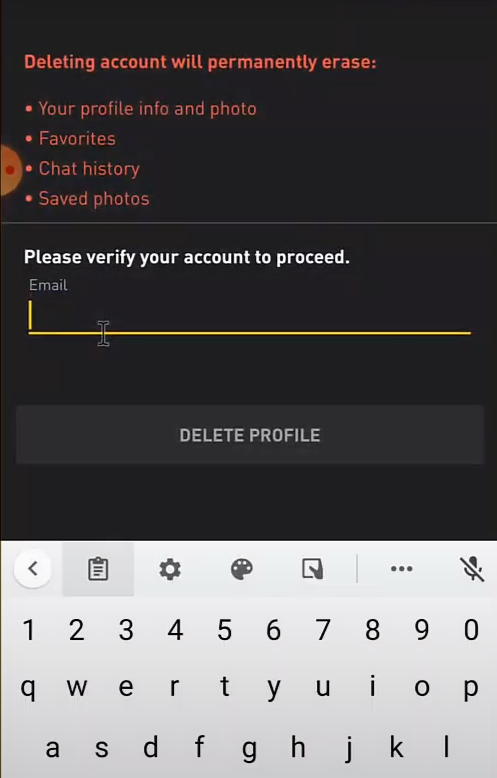 Select Delete Profile 