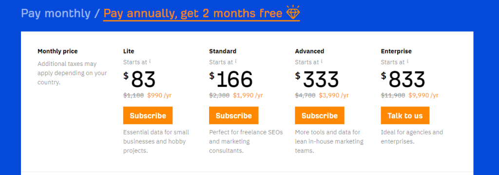 Select Pay Annually to get the Ahrefs free trial