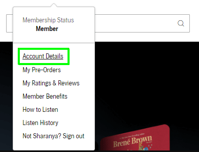Audible Free Trial- Select the Account Details option