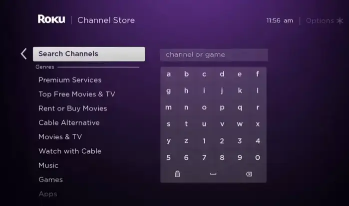 Search for the Cartoon Network channel on Roku