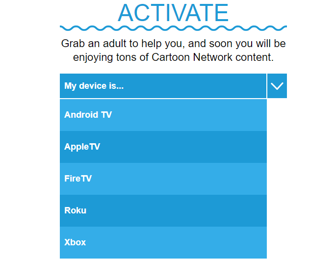 Choose Roku to activate Cartoon Network channel
