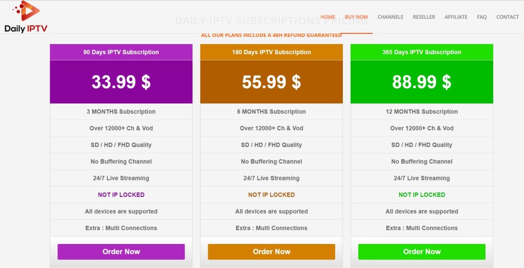 Daily IPTV subscription plans