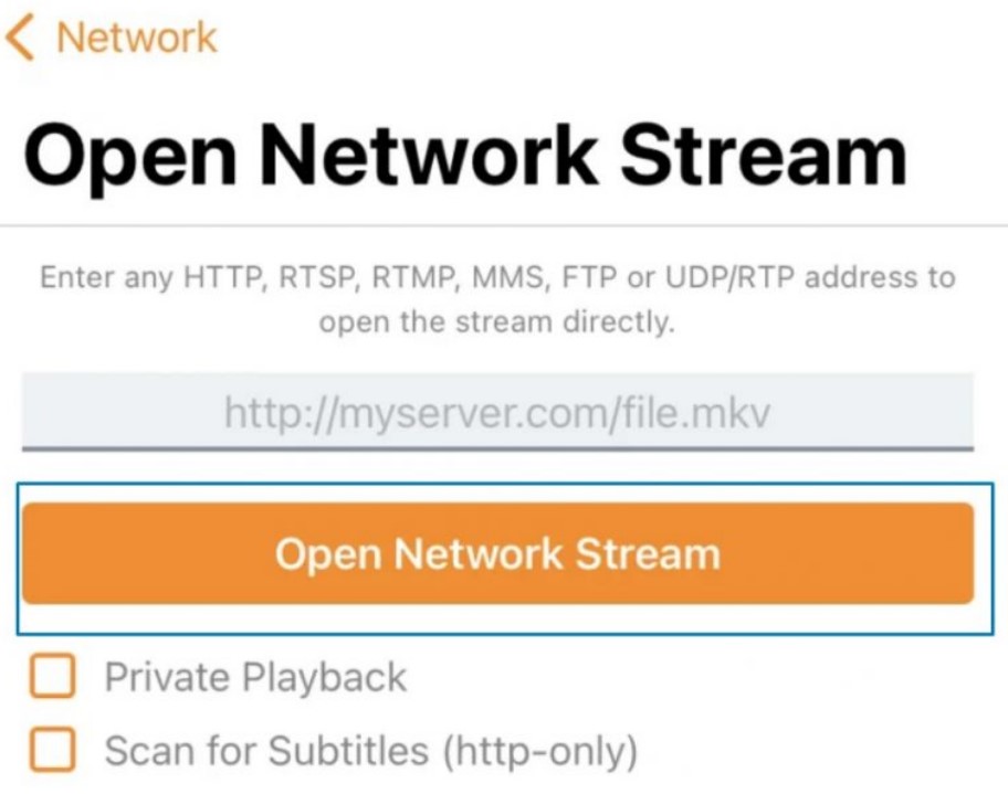Tap Open Network Stream 