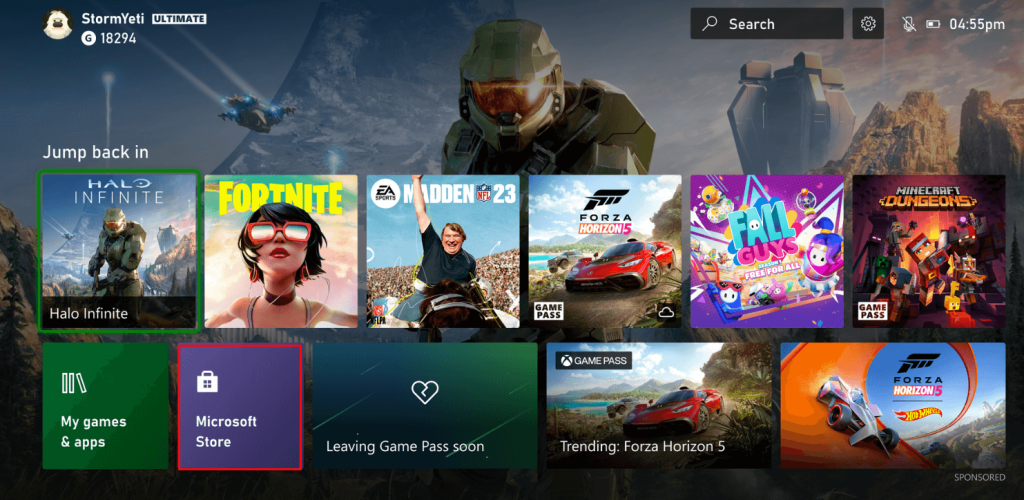 Launch Microsoft Store on Xbox One 